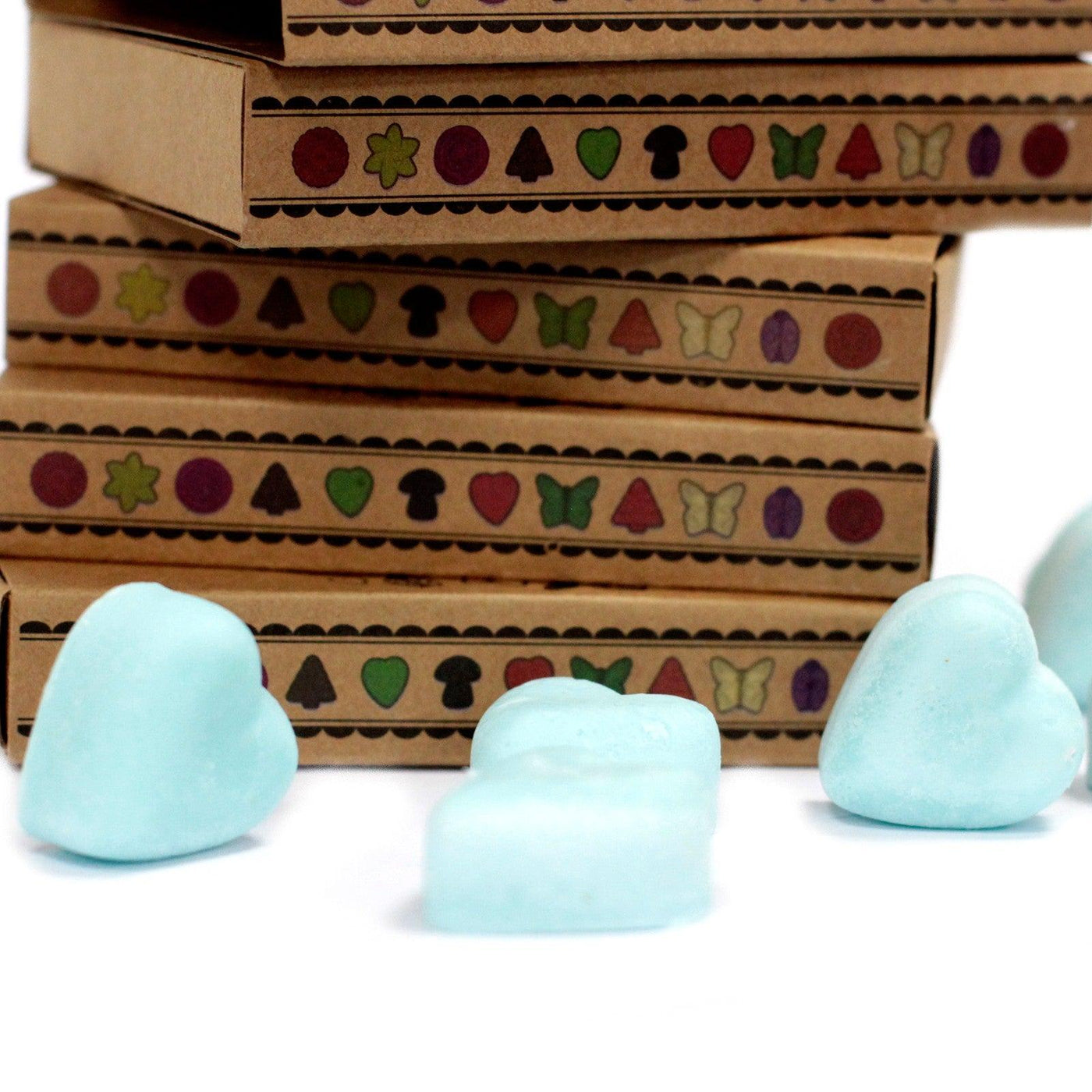Box of 6 Mint Blue Heart Shaped Wax Melts - Nag Champa.