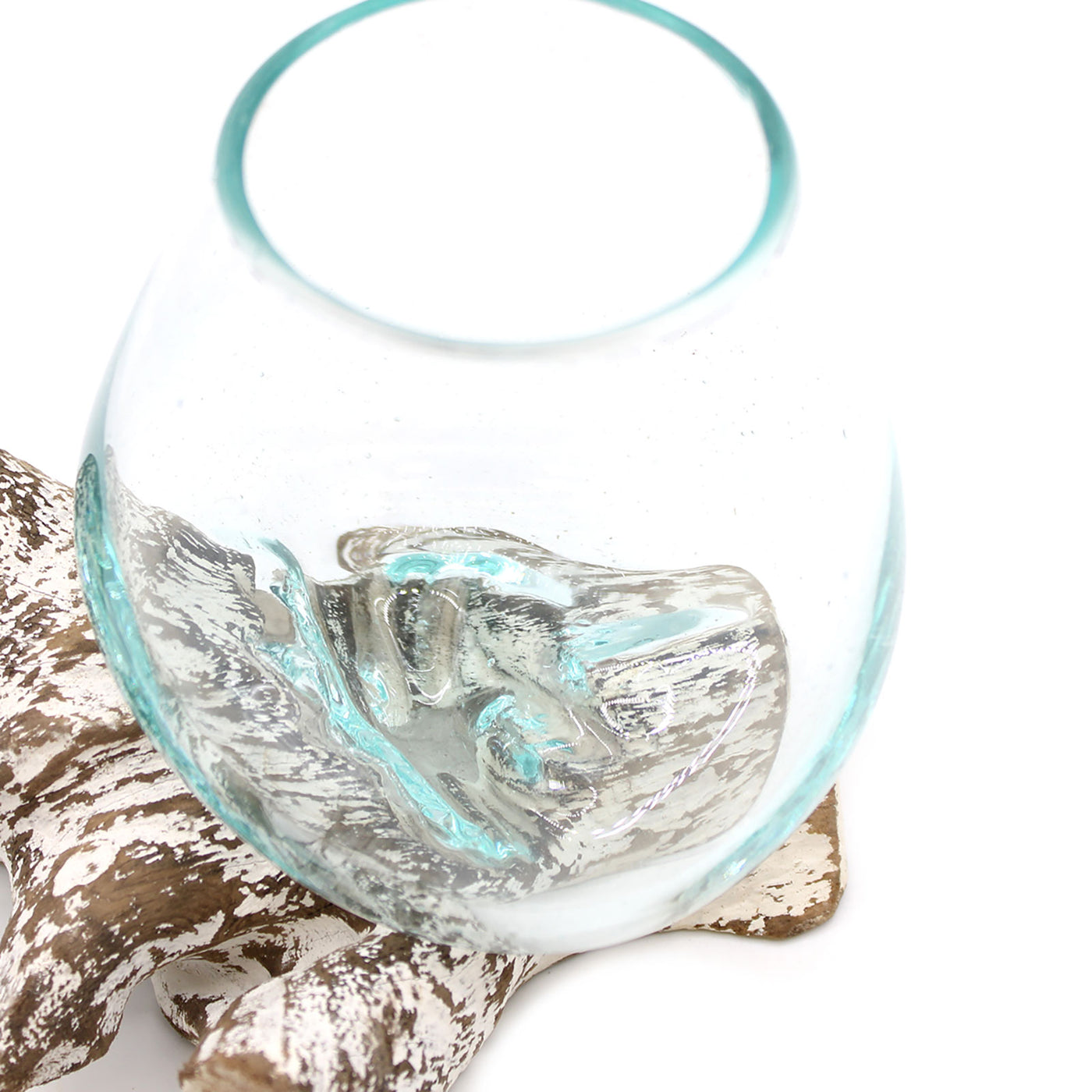 Molten Glass On Gamal Whitewash Wood Handmade Decorative Small Bowl.