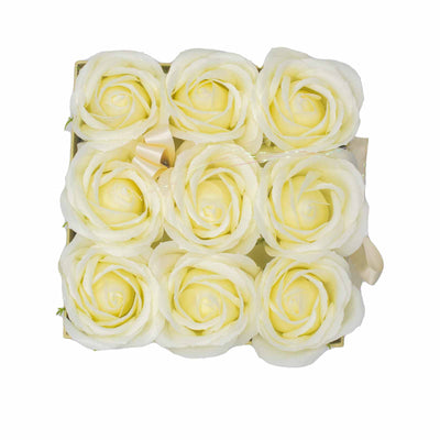Body Soap Fragranced Flowers Gift Rose Bouquet - 9 Cream Roses In Gift Box.