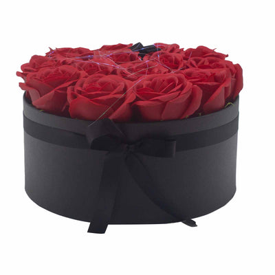 Body Soap Fragranced Flowers Gift Rose Bouquet - 14 Red Roses In Round Gift Box.
