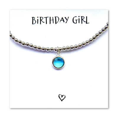 Birthday Girl Charm Silver Plated Birthstone Bracelet & Card.