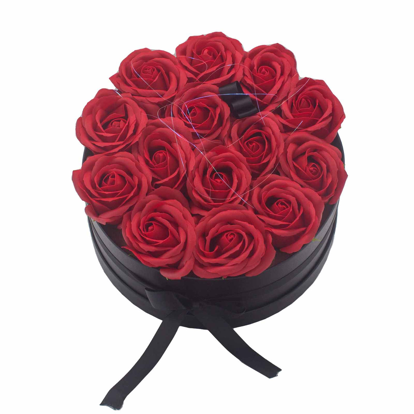 Body Soap Fragranced Flowers Gift Rose Bouquet - 14 Red Roses In Round Gift Box.