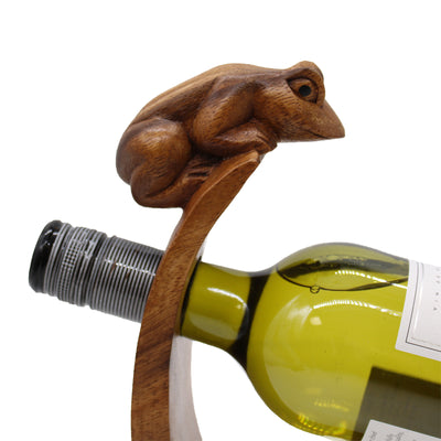 Suar Wood Frog Balance Wine Holder.