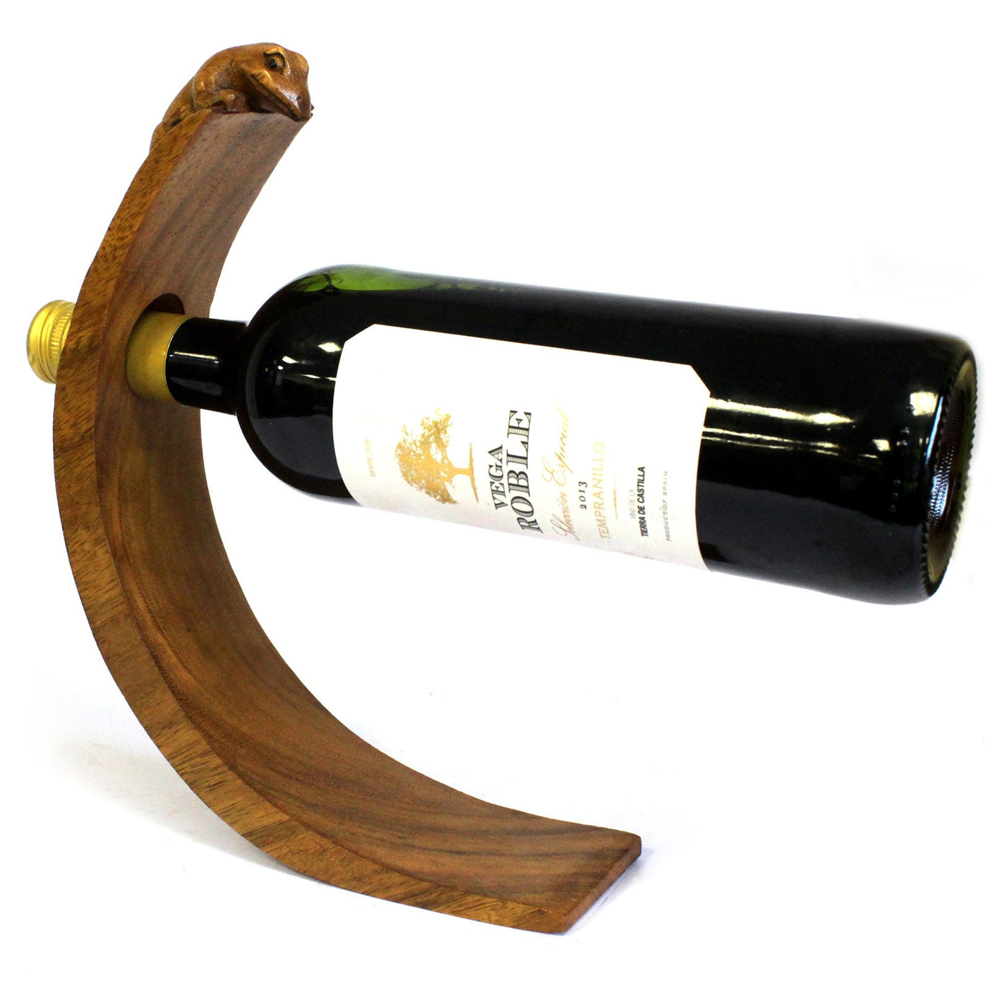 Natural Suar Wood Gecko Balance Hand Crafted Wine Holder.