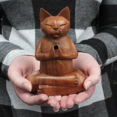 Handcrafted Wooden Carved Incense Yoga Cat Incense Cone Burners.