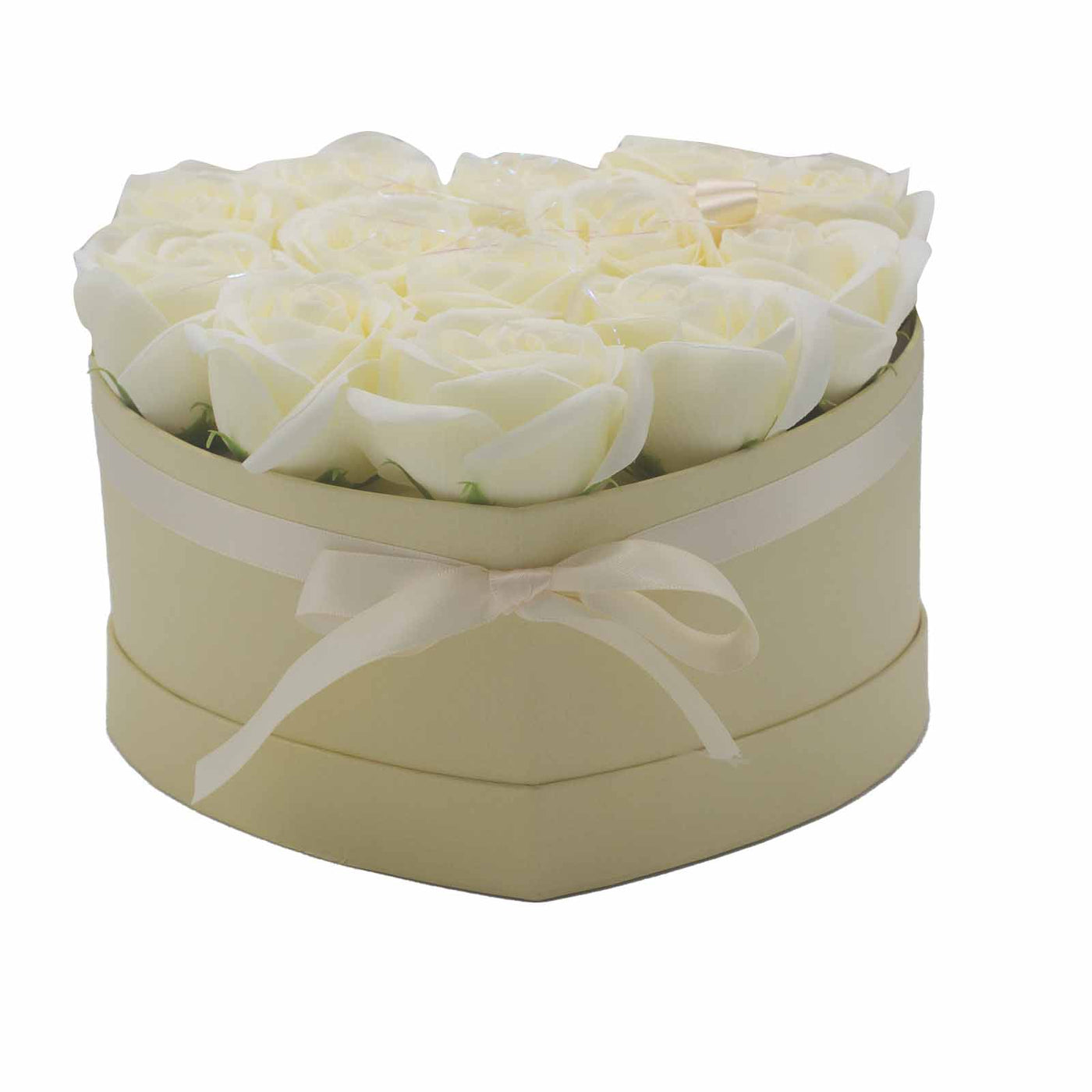 Body Soap Fragranced Flowers Gift Rose Bouquet - 13 Cream Roses In Heart Gift Box.