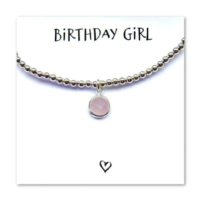 Birthday Girl Charm Silver Plated Birthstone Bracelet & Card.