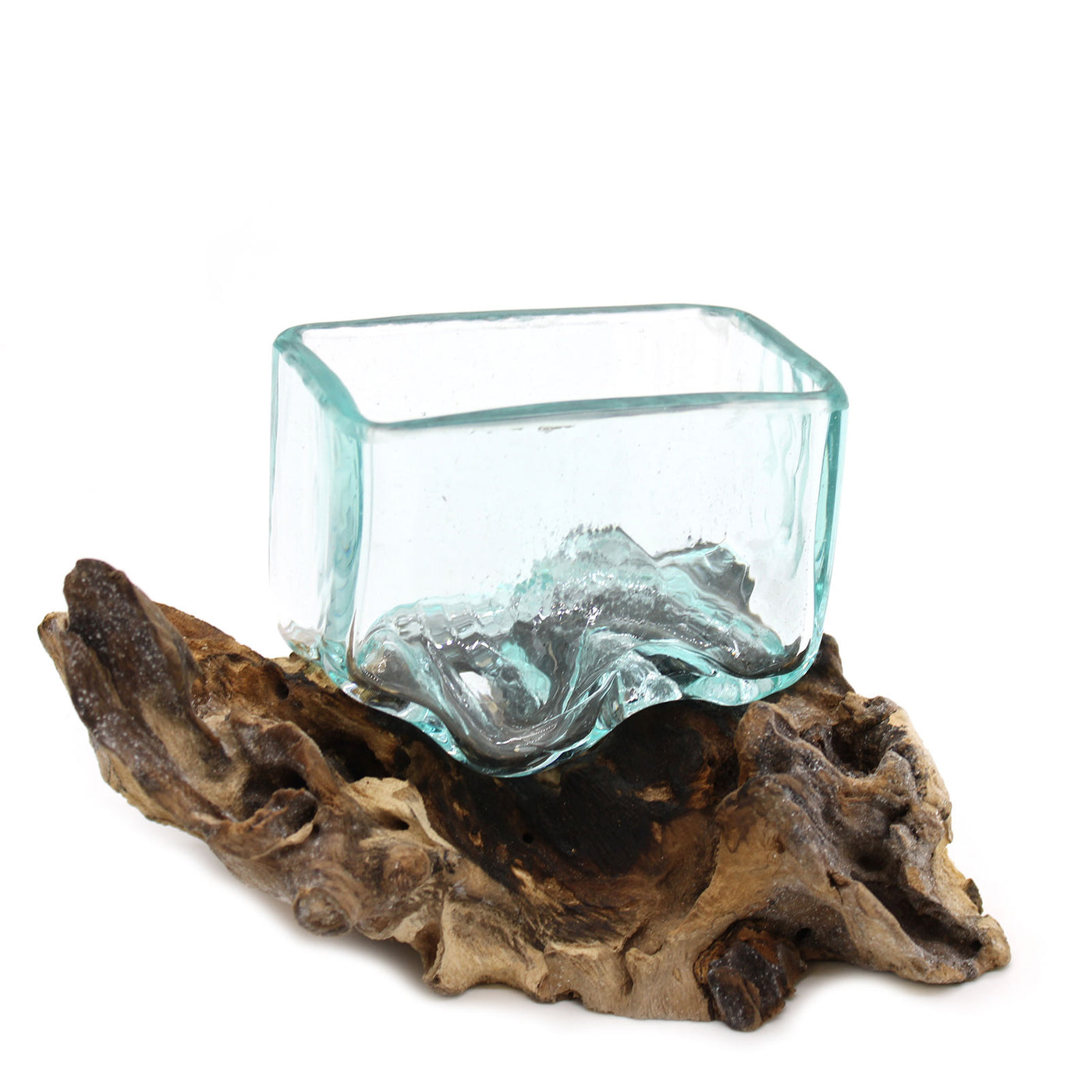 Molten Glass On Gamal Wood Handmade Decorative Rectangle Small Bowl.