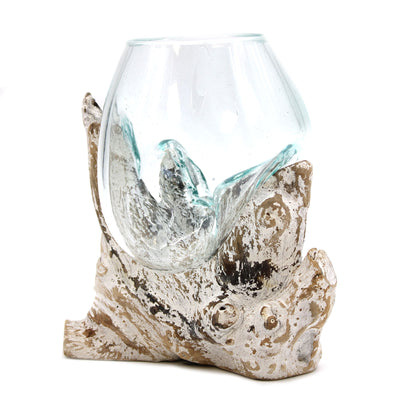 Molten Glass On Gamal Whitewash Wood Handmade Decorative Medium Bowl.