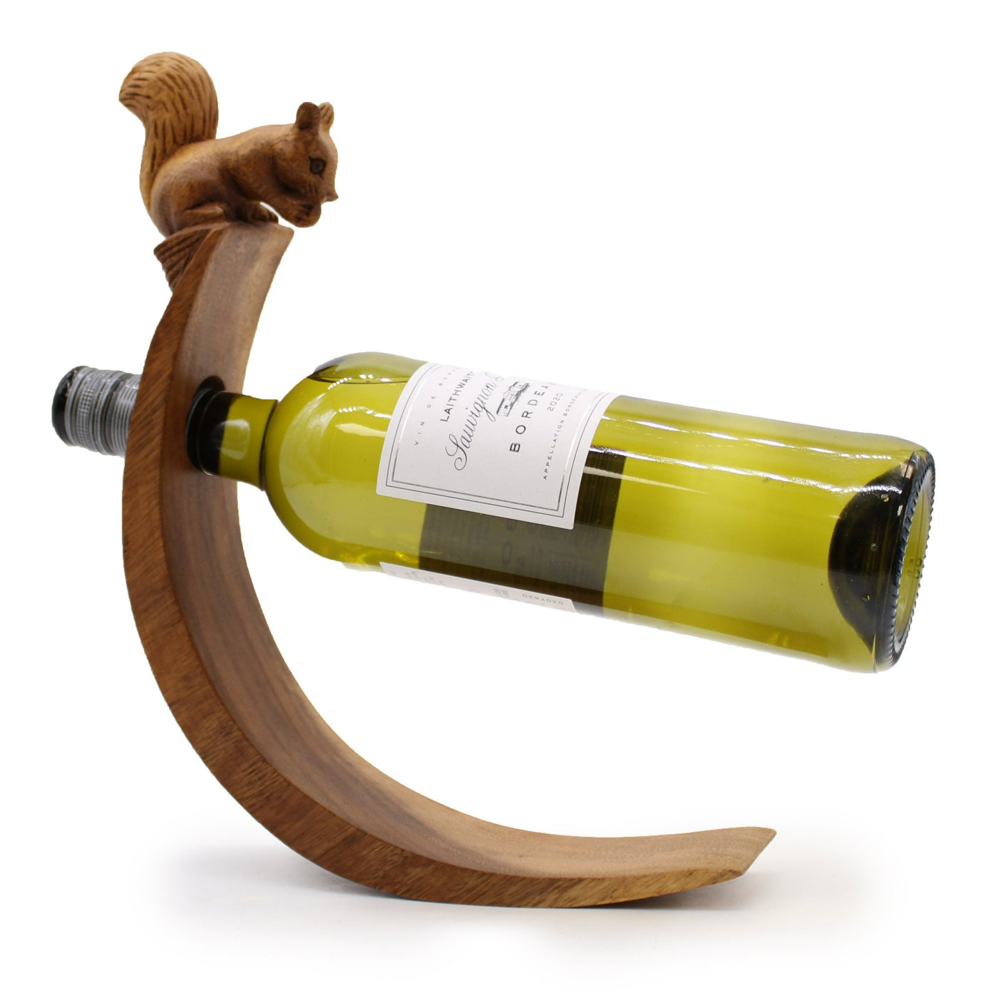 Suar Wood Squirrel Balance Wine Holder.
