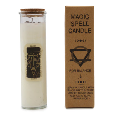 Magic Black Agate & White Jasper Gemstone Balance Soy Wax Fragranced Spell Candles. Ylang Ylang Fragrance