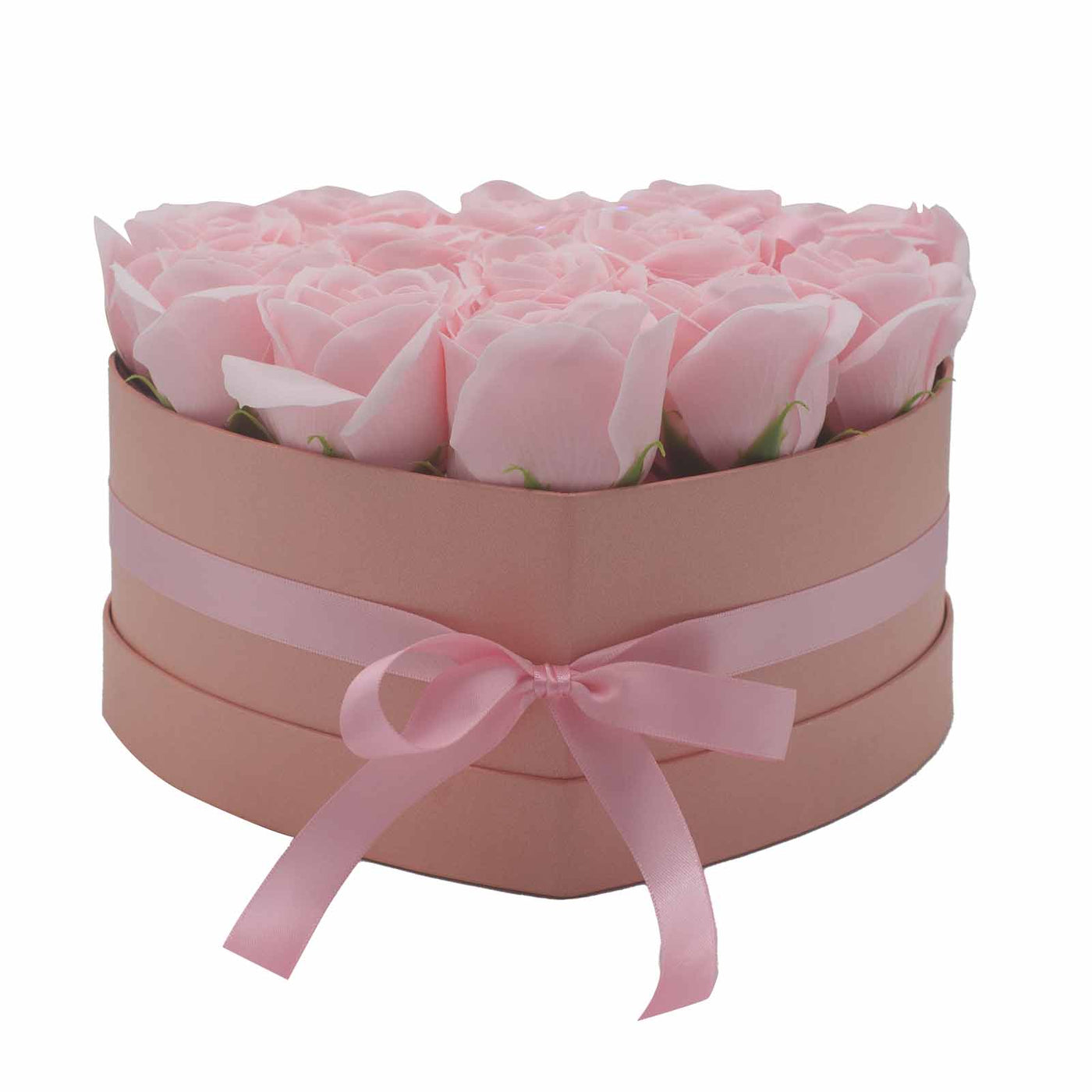 Body Soap Fragranced Flowers Gift Rose Bouquet - 13 Pink Roses In Heart Gift Box.