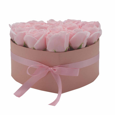 Body Soap Fragranced Flowers Gift Rose Bouquet - 13 Pink Roses In Heart Gift Box.