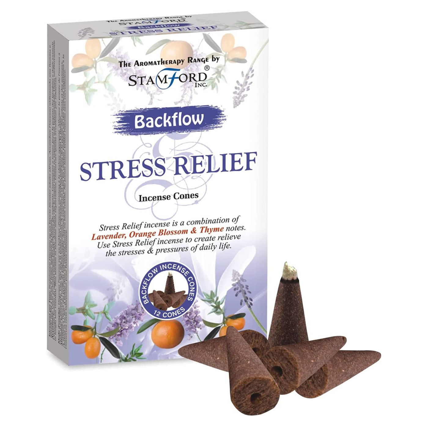 Stamford Stress Relief Backflow Cones - Lavender Orange Blossom & Thyme.