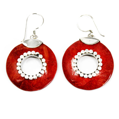 Sterling Silver Round Coral Imitation Earrings.