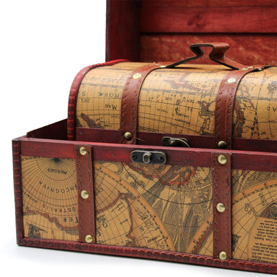 Set Of 3 Replica Antique Aged Leather And Wood Old Map Storage Chest