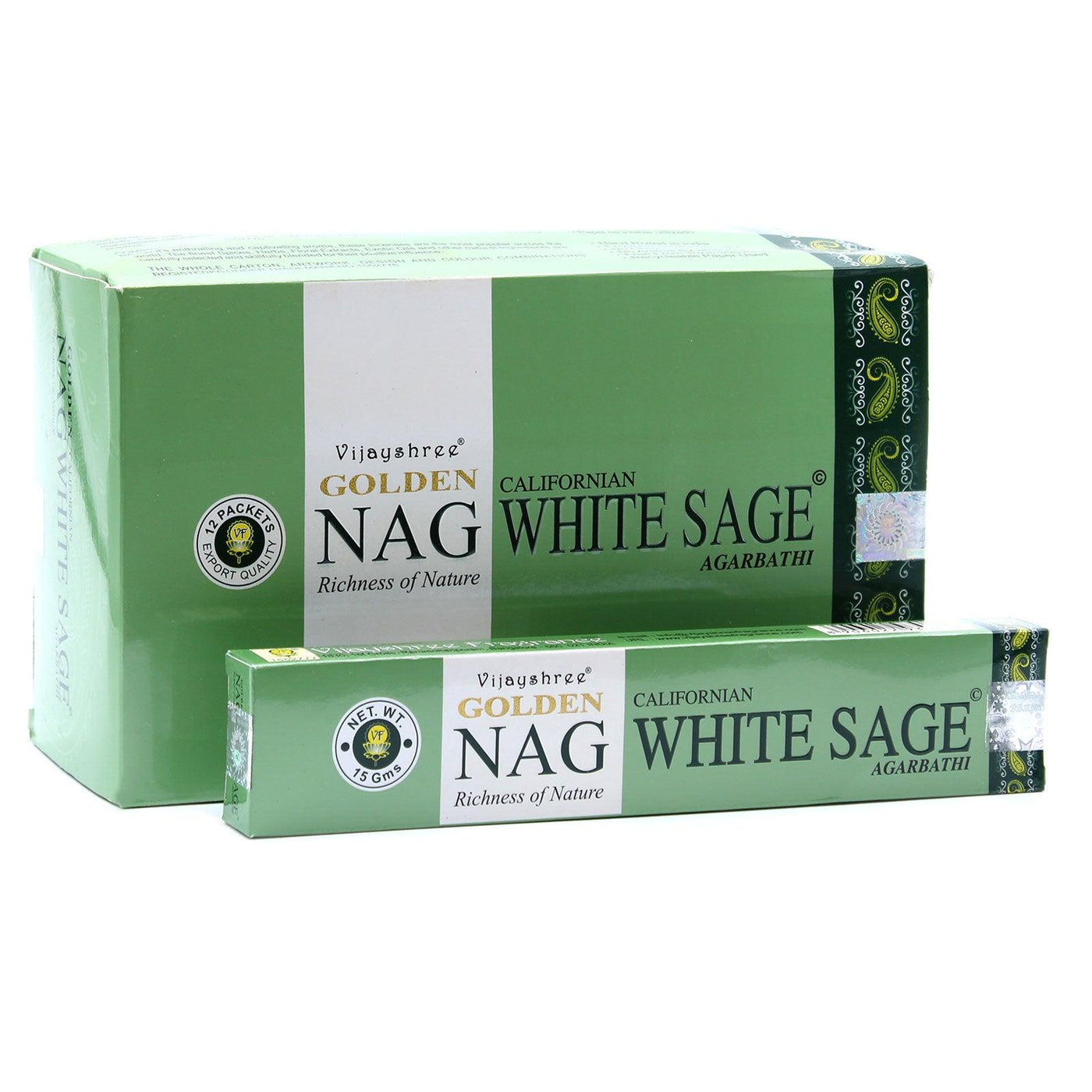 Golden Nag Champa Incense Sticks - White Sage.