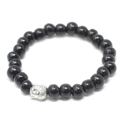 Black Wooden Beads & Buddha Unisex Bracelet.