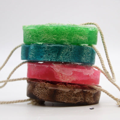 Gift Boxed Fruity Scrub Soap On A Rope -Strawberry And Guava.