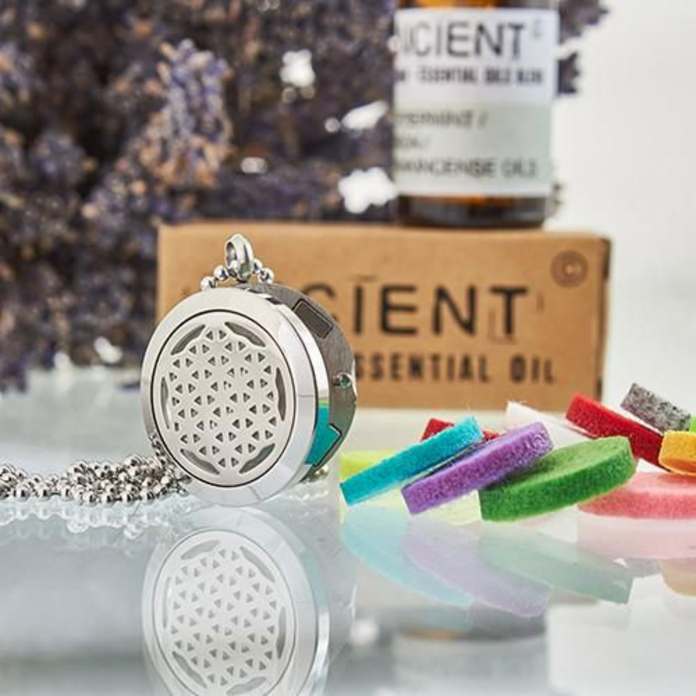Aromatherapy Essential Oil Diffuser Flower of Life Necklace - 25mm.