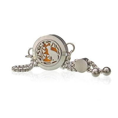 Aromatherapy Jewellery Chain Bracelet Cat & Flowers 20mm.