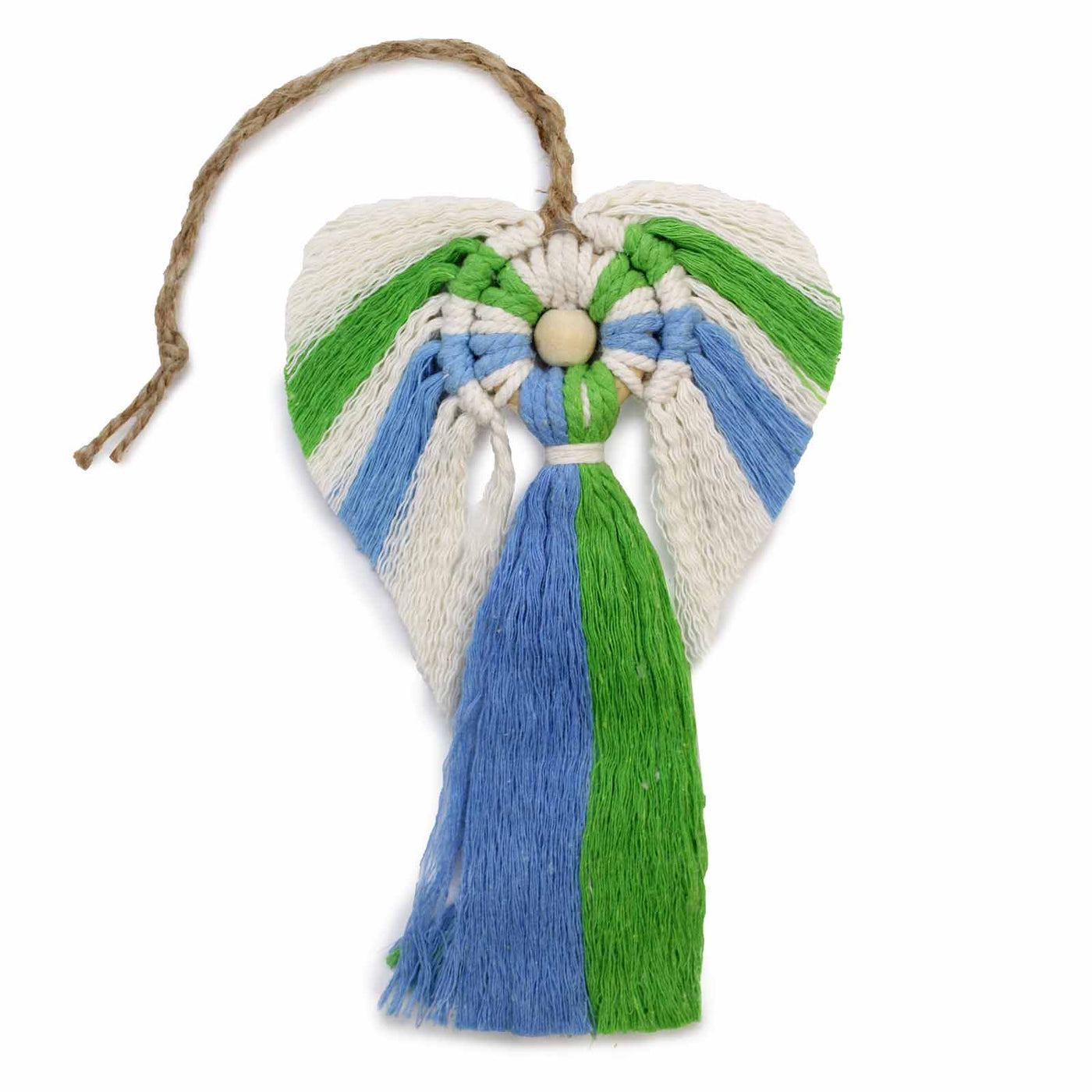 Hanging Blue And Green Cotton Macramé Angel in Gift Box - Earth.