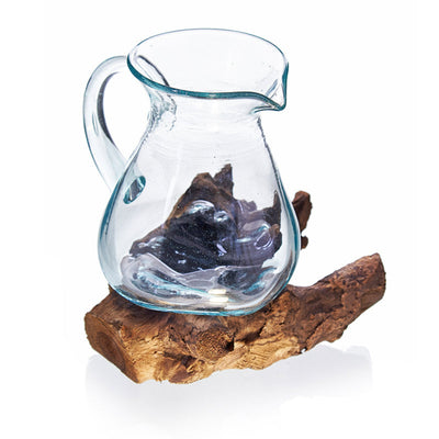 Molten Glass On Gamal Wood Handmade Water Jug.