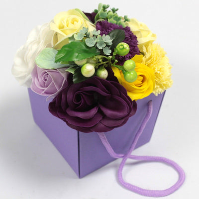 Body Soap Flowers Bouquet In Gift Box - Purple Yellow Flower Garden