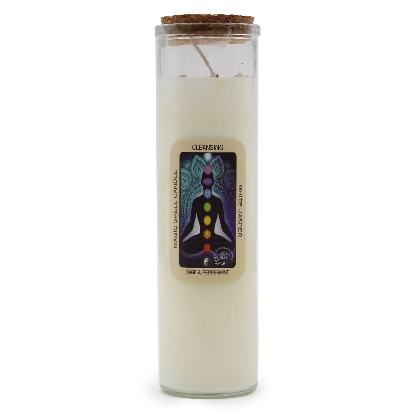 Magic Spell White Jasper Gemstone Cleansing Chakra Fragranced Soy Wax Candles - Sage And Peppermint. 