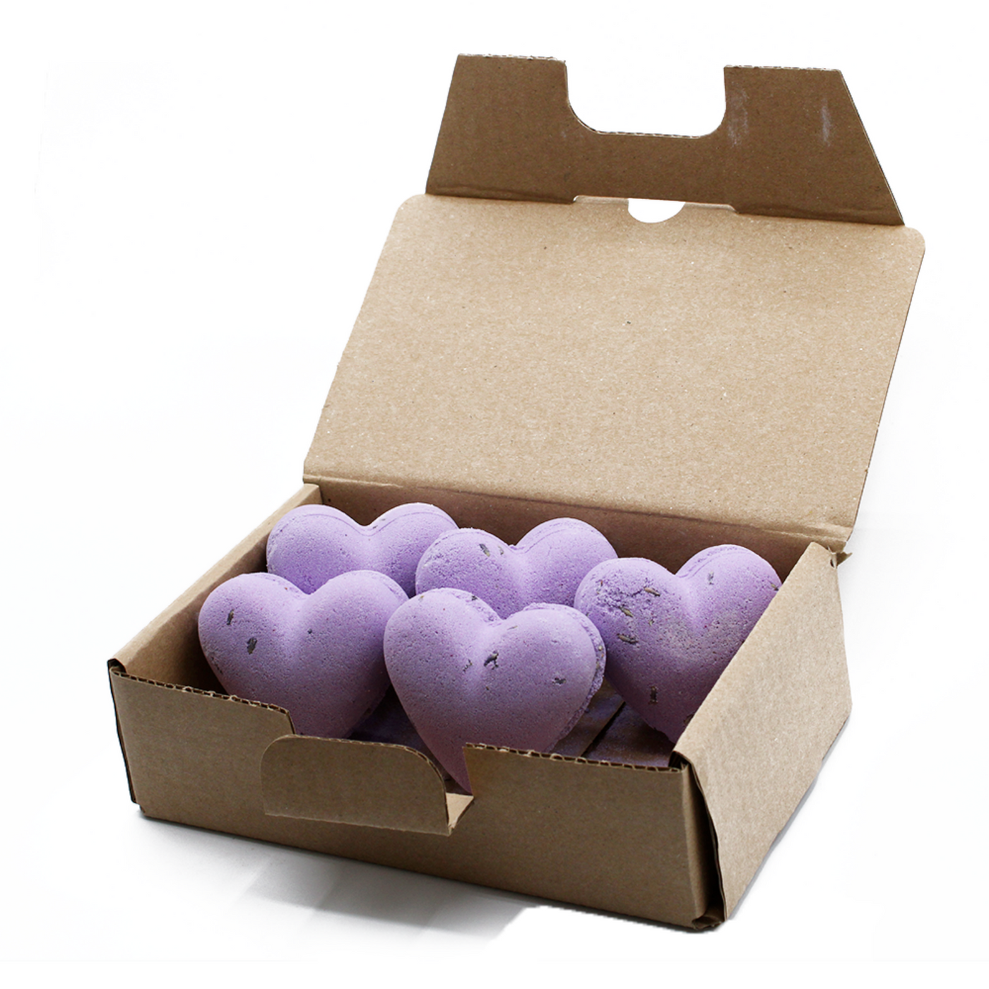 Box Of 5 French Lavender Love Heart Bath Bombs.