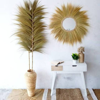 Set Of 3 Natural Large Exotic Dried Rayung Pampas Decorative Grass 1.6m.