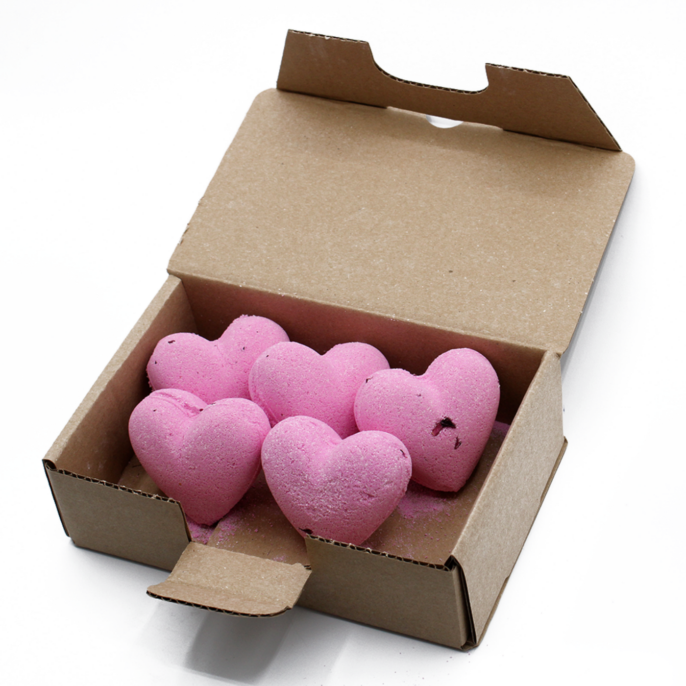 Box Of 5 Ylang & Rose Love Heart Bath Bombs.