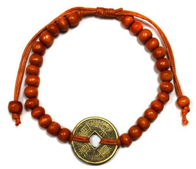 Women's Orange Good Luck Coin Of Fortune Feng-Shui Bracelets.