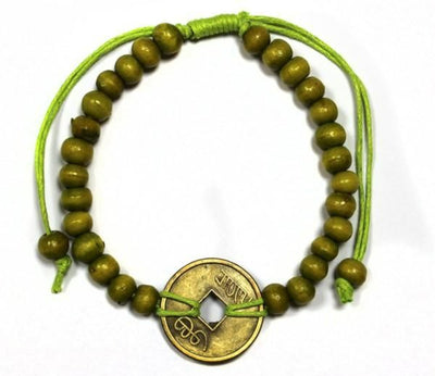 Women's Lime Green Good Luck Coin Of Fortune Feng-Shui Bracelets.