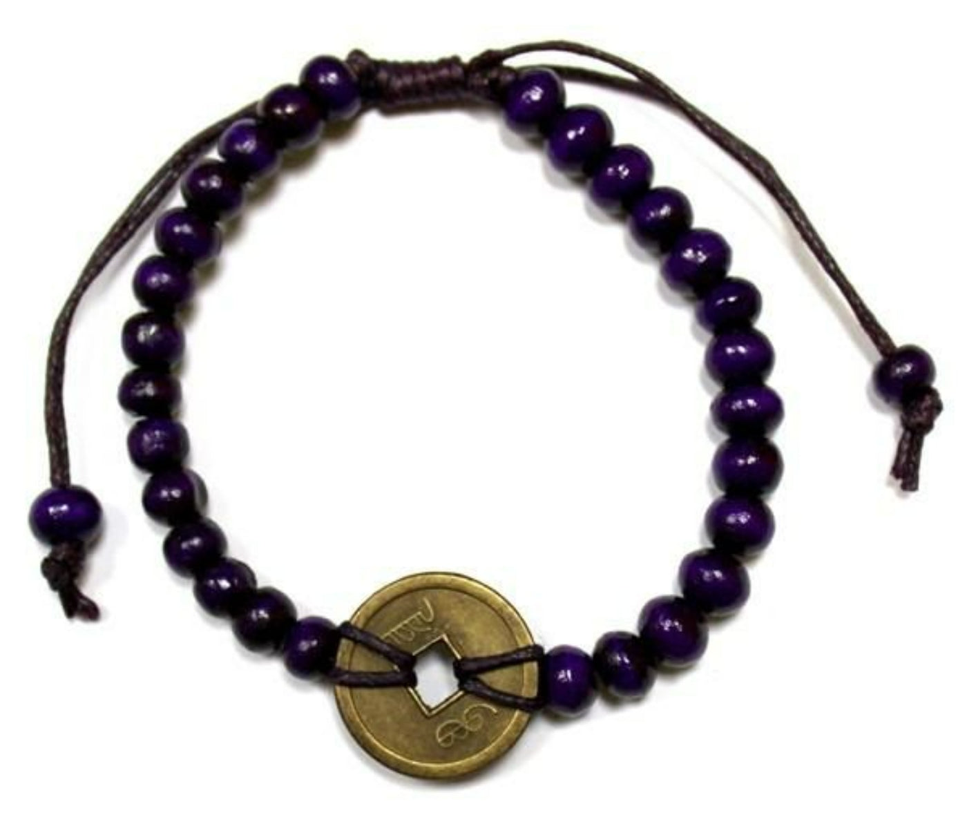 Women's Wooden Good Luck Coin Of Fortune Feng-Shui Bracelets - Purple