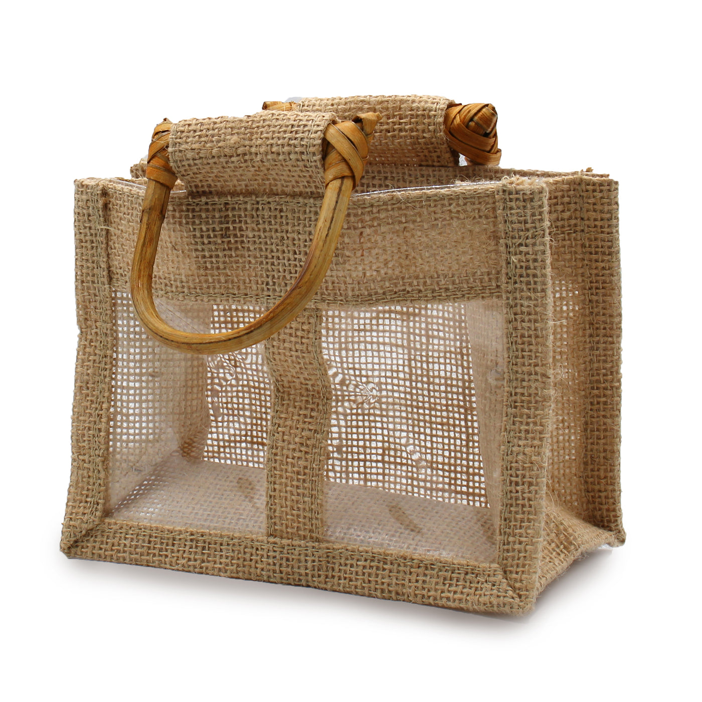 Natural Jute Double Candle Gift Bag With Clear Window And Handle.