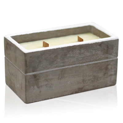 Large Grey Concrete Wooden Wick Fragranced Spiced South Sea Lime Double Candle With Gift Box.