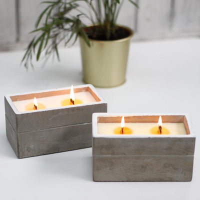 Large Grey Concrete Fragranced Spiced South Sea Lime Double Candle With Gift Box