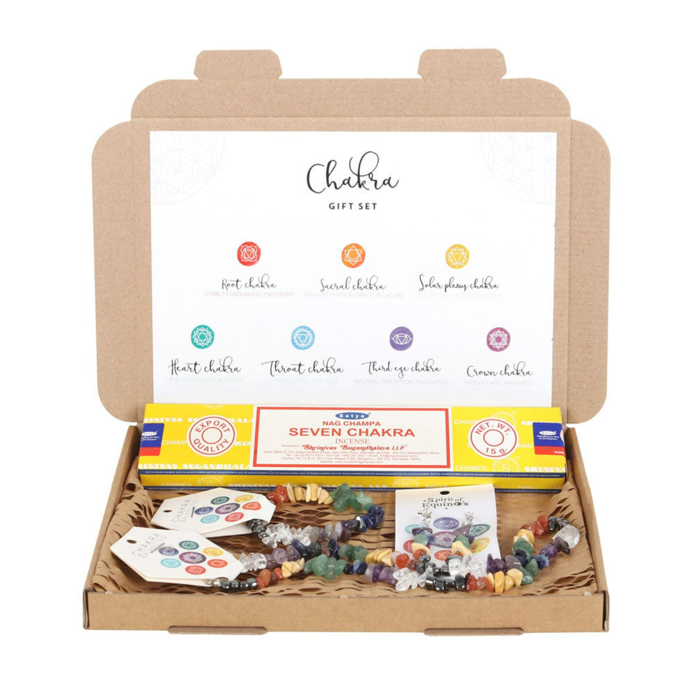 Chakra Crystal Chip Jewellery Boxed Gift Set With Bracelet, Earrings And Necklace