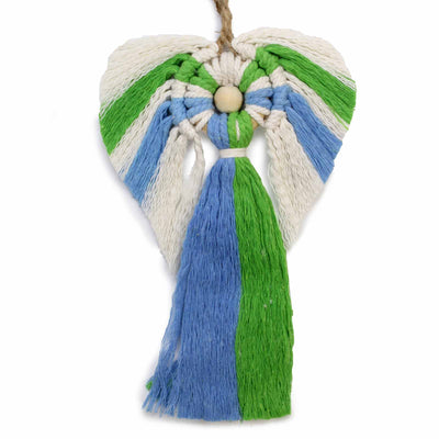 Home Gift Hanging Blue And Green Cotton Macramé Angel in Gift Box - Earth.