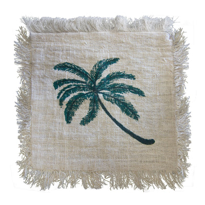 Large Palm Tree Exotic Fringed Linen Cushion Covers 60x60cm.