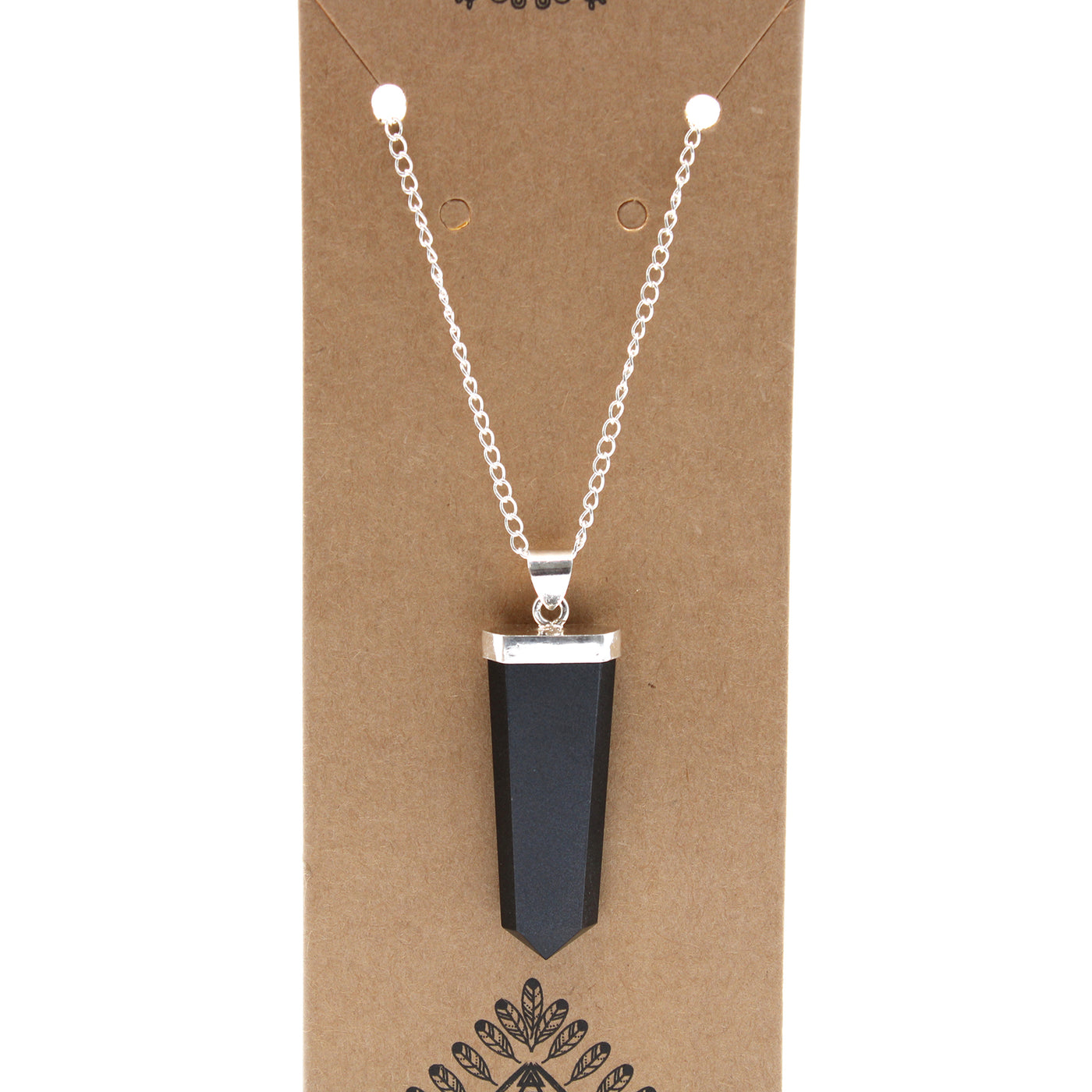 Indian Black Agate Flat Pencil Shaped Gemstone Chain Pendant Jewellery.