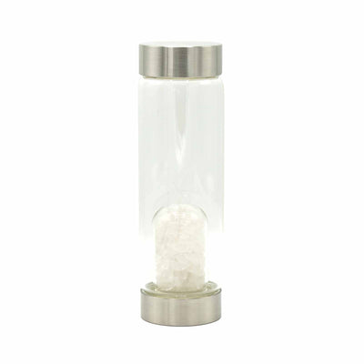 Clear Quartz Chipped Gemstone Infused Glass Water Bottle 500 ml.