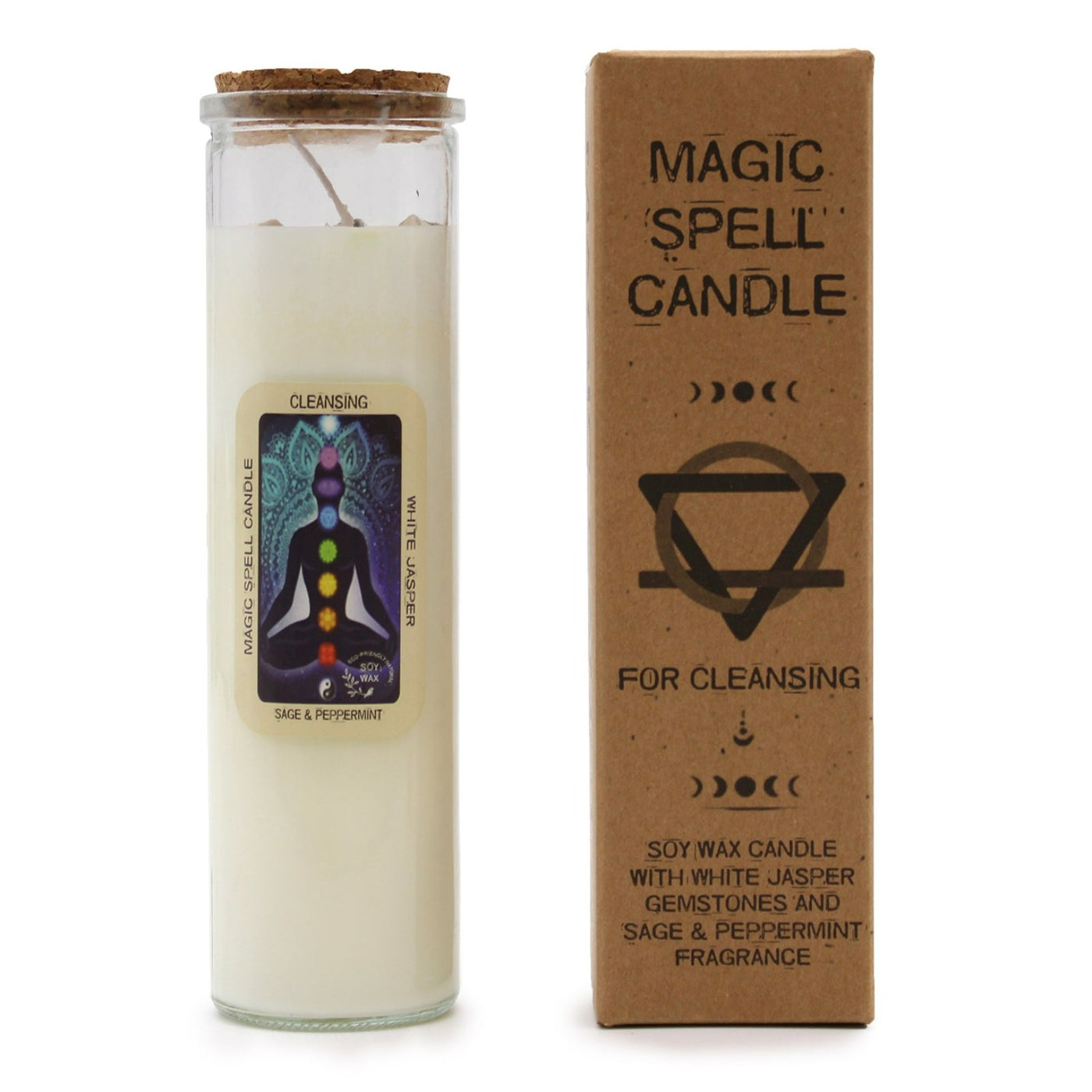 Magic White Jasper Gemstone Cleansing Chakra Fragranced Spell Soy Wax Candles - Sage And Peppermint. 