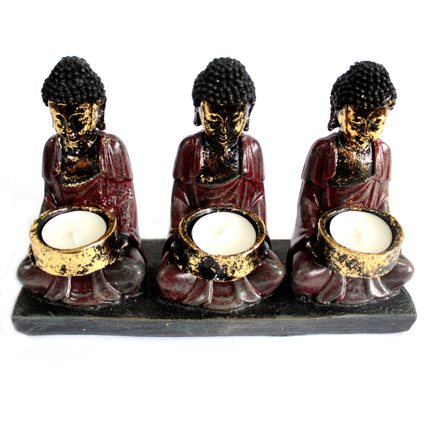 Three Antique Buddhas Tealight Candle Holder.