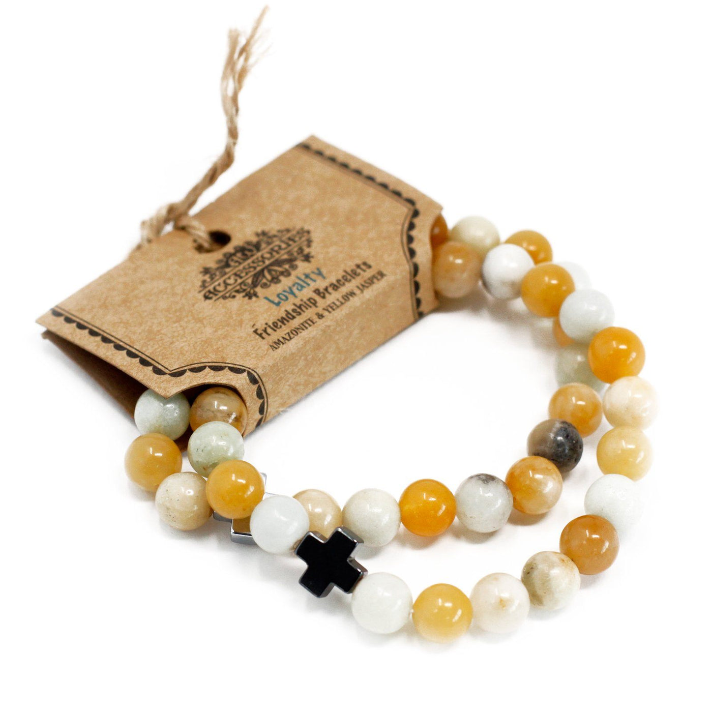 Set of 2 Unisex Amazonite & Yellow Jasper Gemstones Friendship Bracelets Loyalty'.
