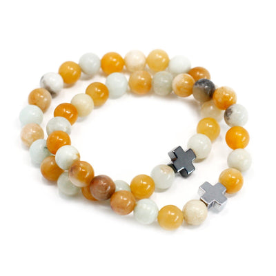 Set of 2 Unisex Amazonite & Yellow Jasper Gemstones Friendship Bracelets'Loyalty'.