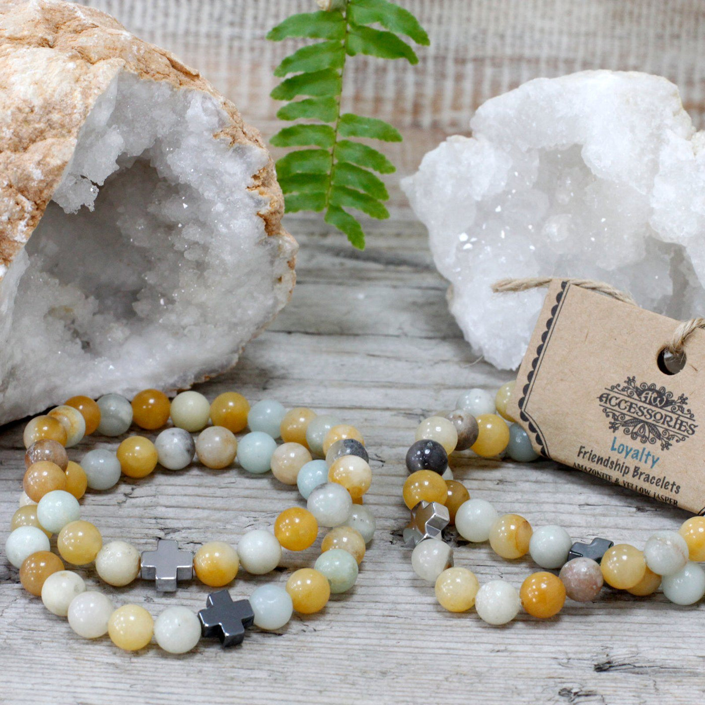 Set of 2 Unisex Amazonite & Yellow Jasper Gemstones Friendship Bracelets 'Loyalty'.