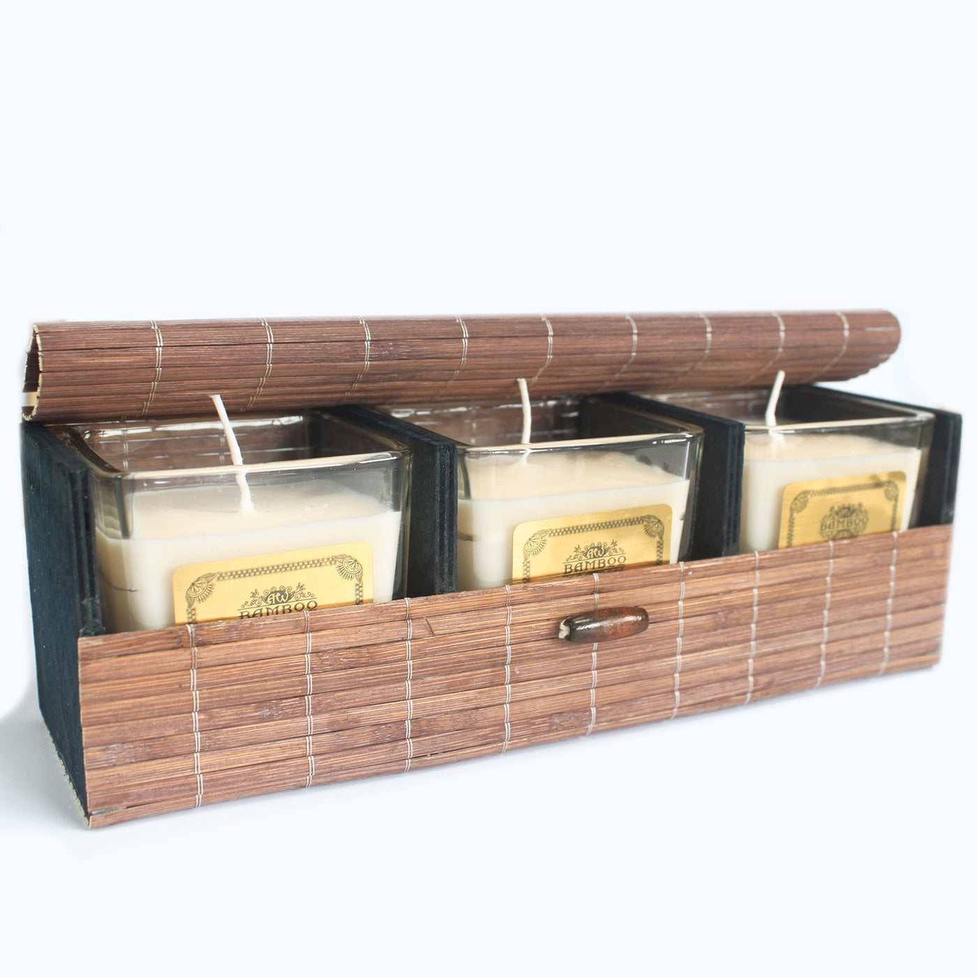Triple Candle Slatted Bamboo Storage Gift Box