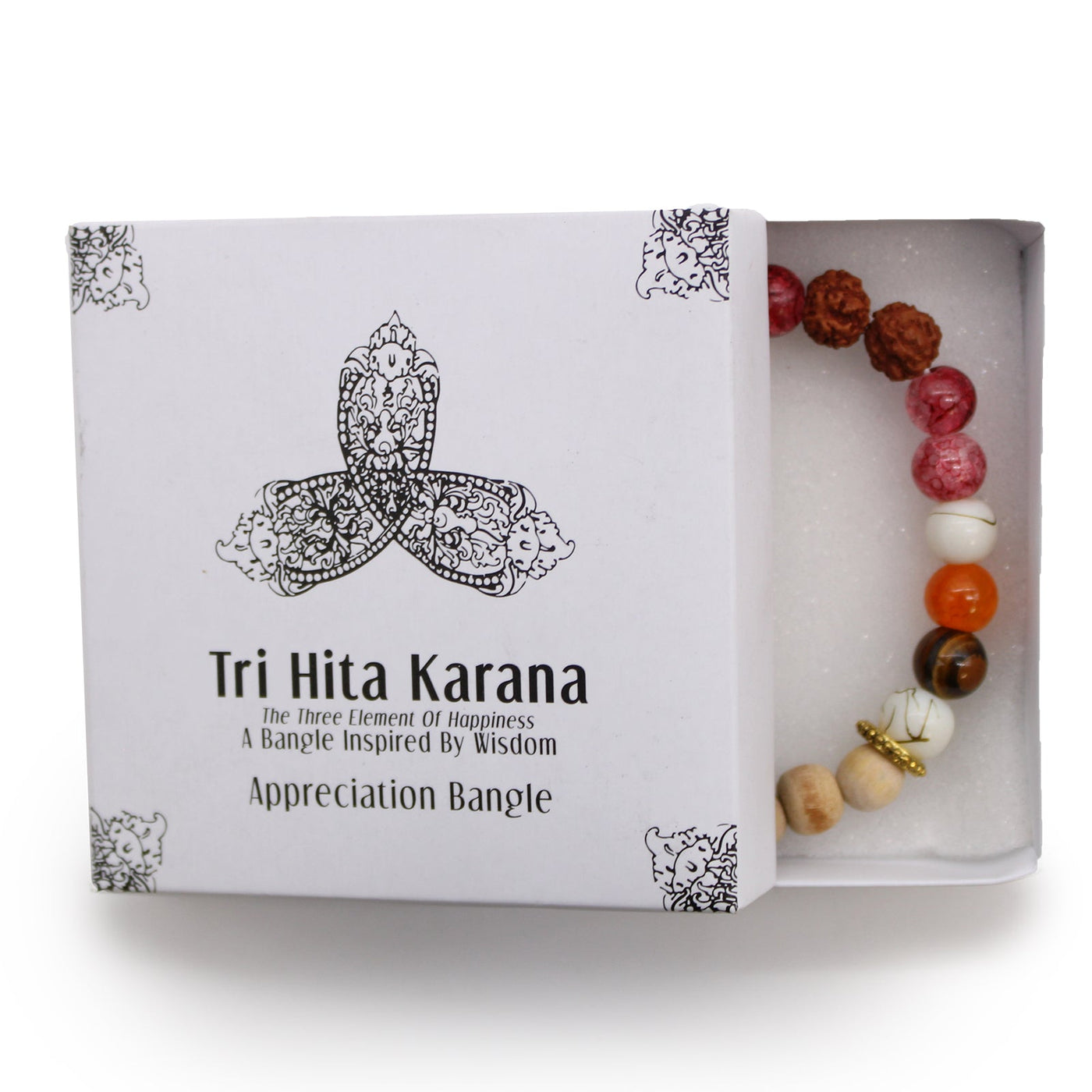 Tri Hita Karana Bangle With Stone Glass & Wooden Beads And Metal Disc - Love.